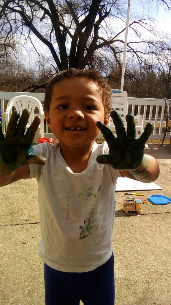 Finger paint in his Easter basket