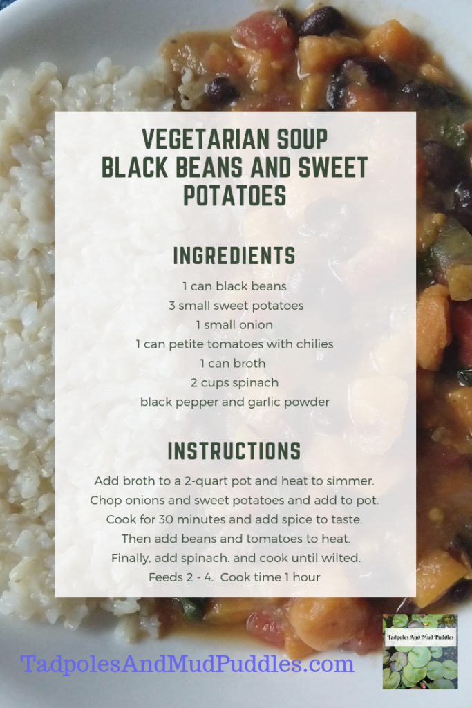 Vegetarian soup, thanksgiving side, black beans, sweet potatoes, spinach, fall, stew, soup, healthy, instructions
