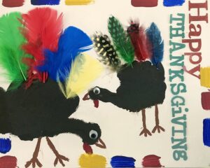 Happy Thanksgiving - turkey - feathers - handprint Art - Keepsake