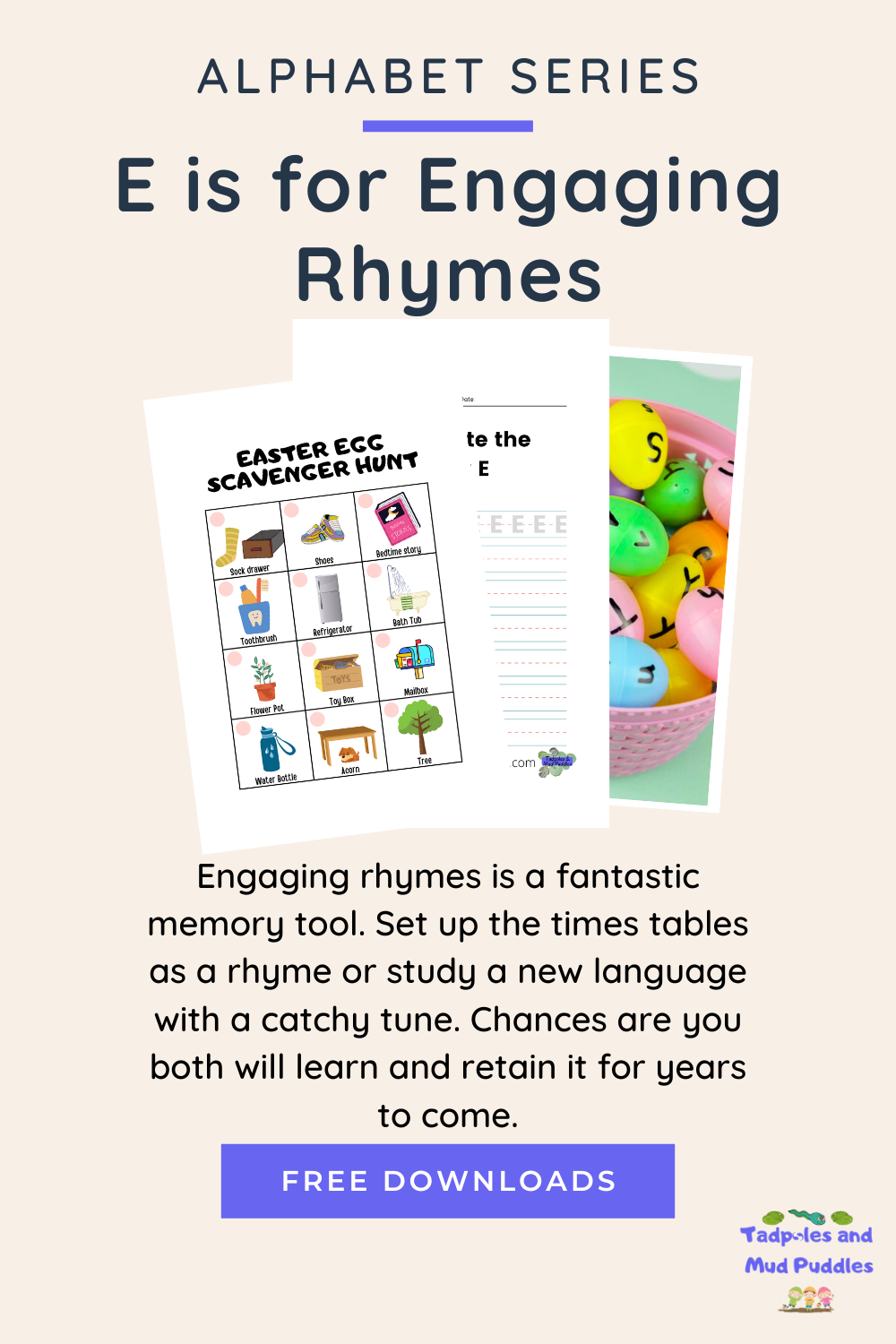 E is for engaging rhymes pin